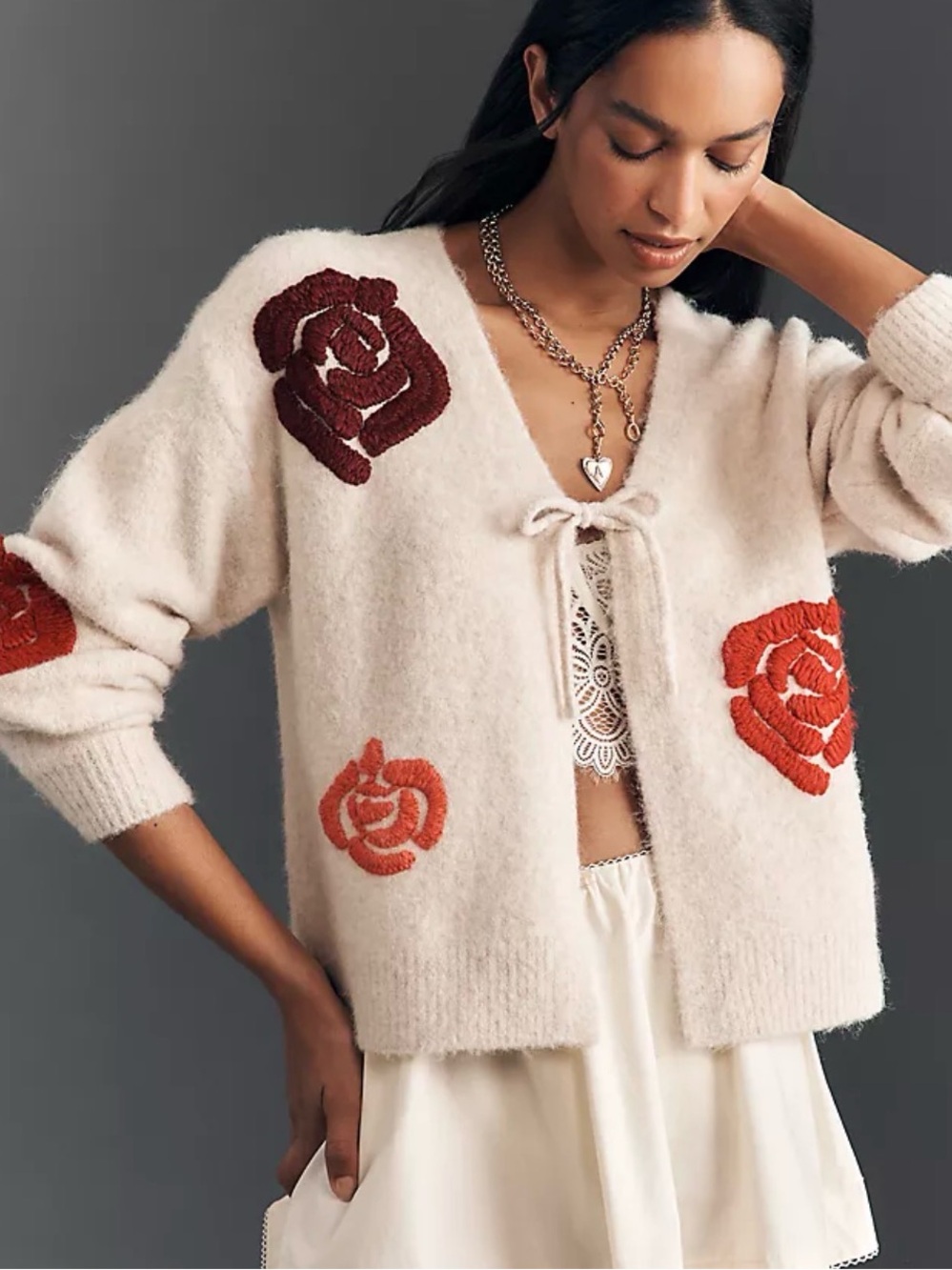 NWT ANTHROPOLOGIE Flat White Embroidered Cardigan